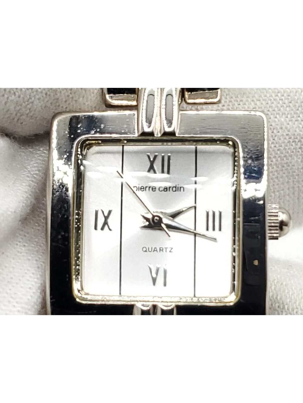 Pierre Cardin Quartz Watch  Women New Battery Silver Tone Square White Dial 21mm